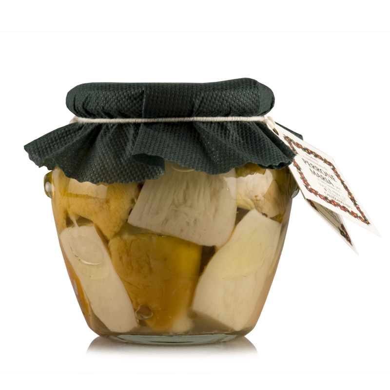 Diced porcini mushrooms in olive oil