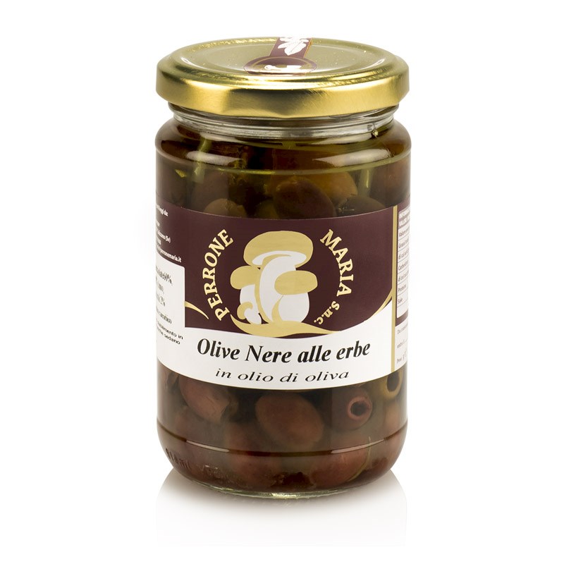 Olive nere alle erbe in olio di oliva
